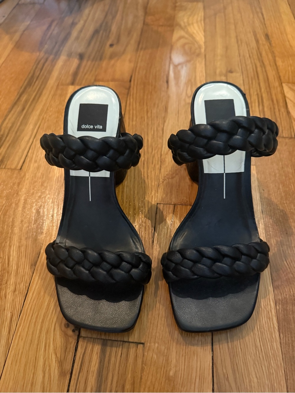 Dolce Vita Black Braided Double-Strap Slide Heels